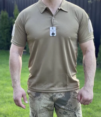 Футболка тактична поло Combat, футболка койот (біж) для ЗСУ, водовідштовхуюча, Туреччина