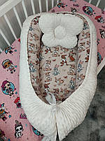 Кокон ( позиционер , гнездышко) для новорожденных Зайчики + подушечка ортопедическая плюш бязь