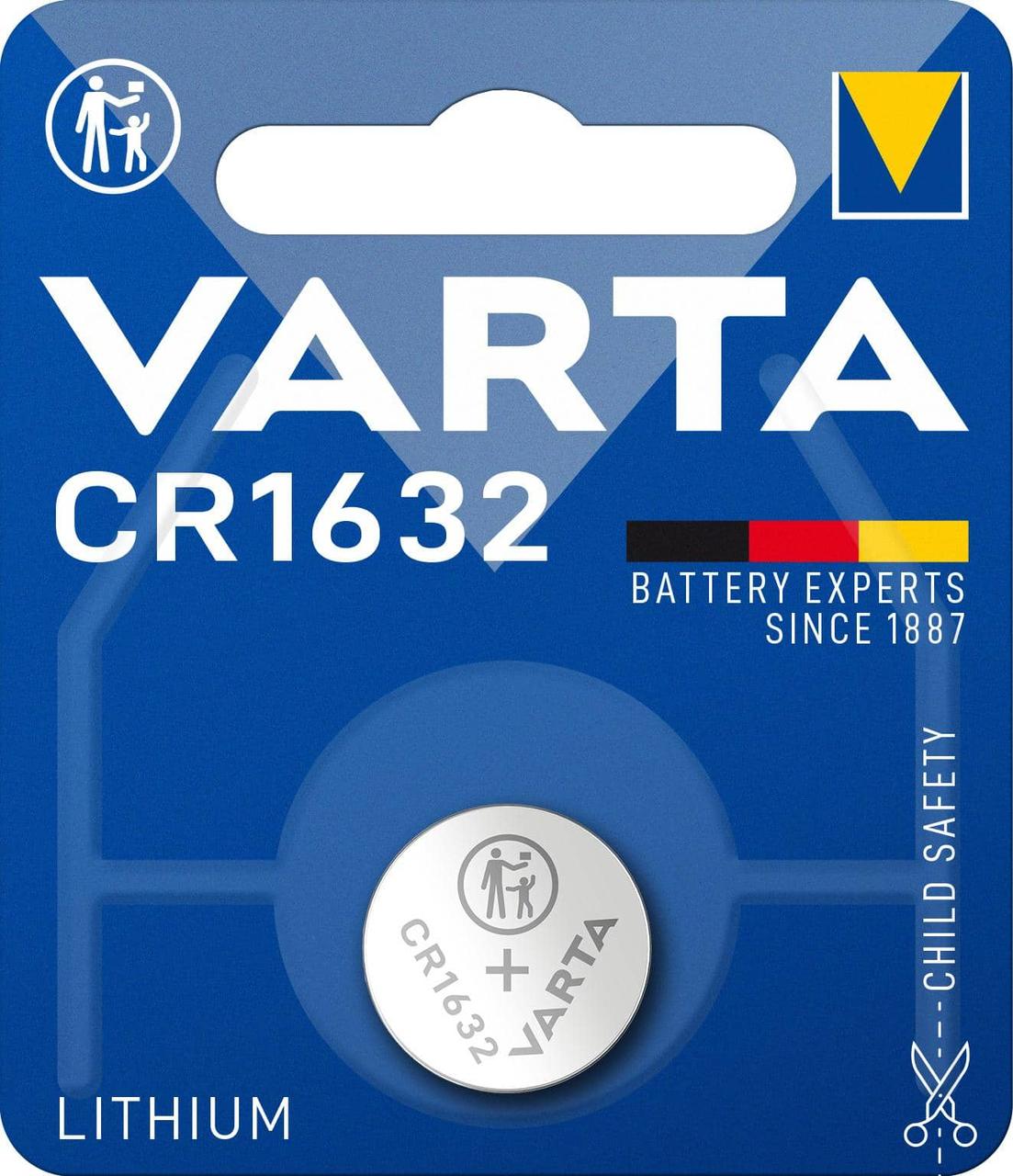 Батарейка літієва Varta CR1632 Lithium, 3V, дискова таблетка