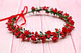 Вінок для волосся / віночок на голову з квітами та зеленню червоний 588, фото 4