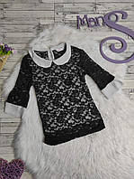 Блуза GeeJay на дівчинку чорно-біла гіпюр на зріст 128 см