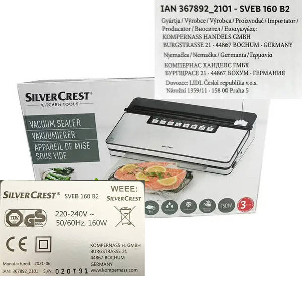 Вакуумный упаковщик, вакууматор Silver Crest SVEB 160 B2 (160 Вт, резак,  Sous-Vide, Германия): продажа, цена в Киеве. Бытовые вакуумные упаковщики  от \