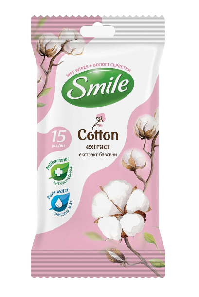 Волога серветка Smile з екстрактом бавовни - 15 шт