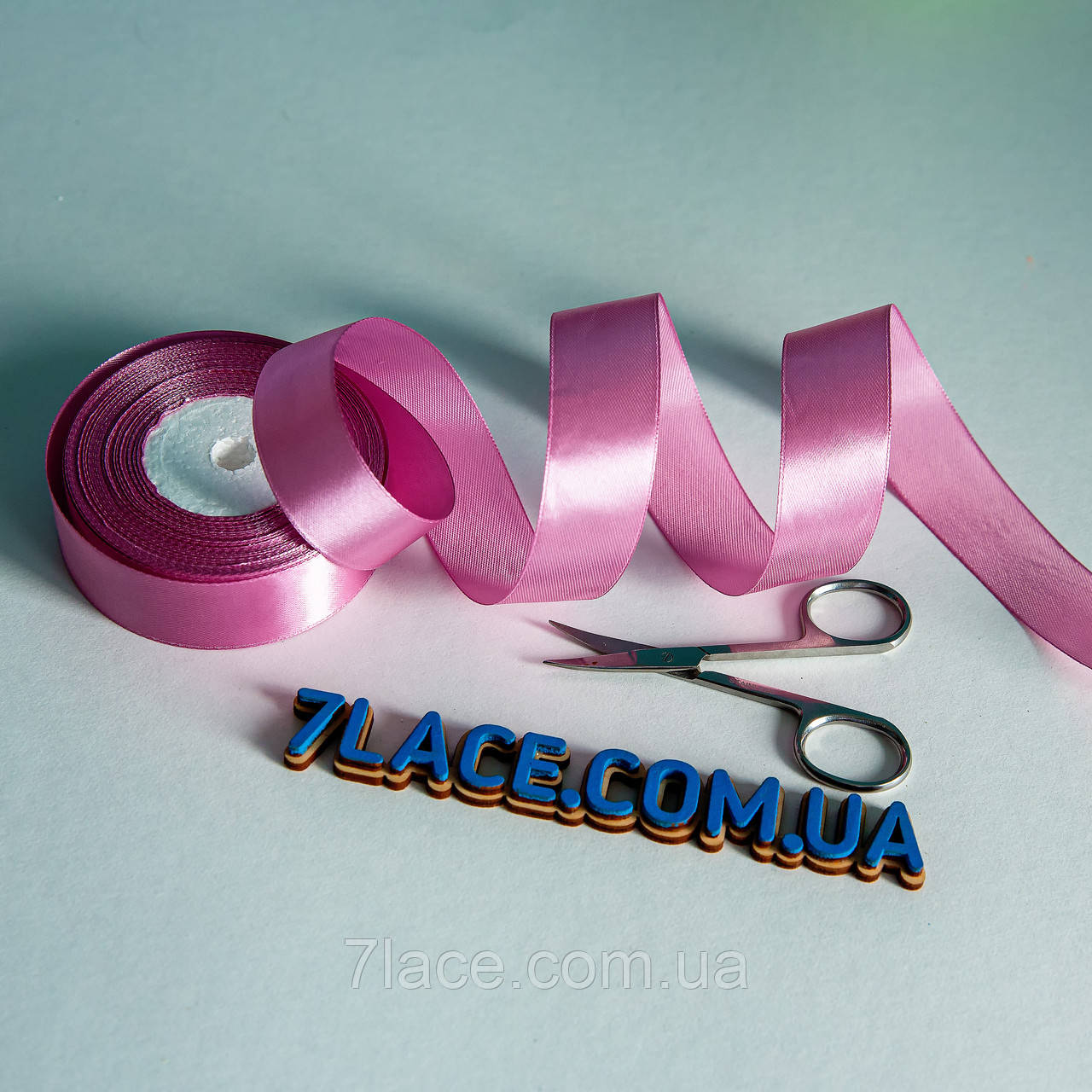 Стрічка атласна однотонна / колір БУЗКОВИЙ ФРЕЗ / ширина 2,5 см / бобіна 23 м