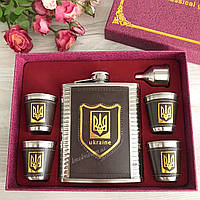 Набор с гербом Украины фляга 540 мл + лейка + 4 стопки подарочный для мужчины