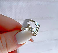 Кольцо серебряное широкое патриотическое для девушки с прорезью "Моя Украина" кольцо из серебра