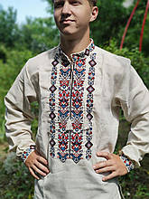 Чоловіча сорочка-вишиванка Радослав на сірому льоні , 44-62 розміри