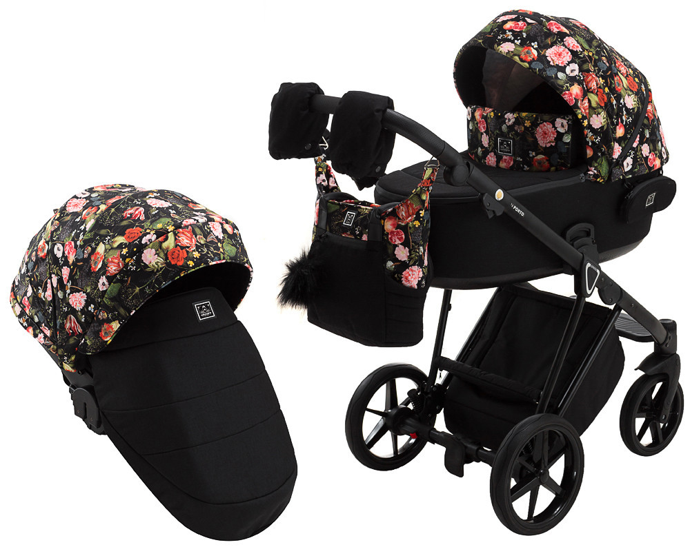 Коляска 2 в 1 Adamex Porto Flowers чорний
