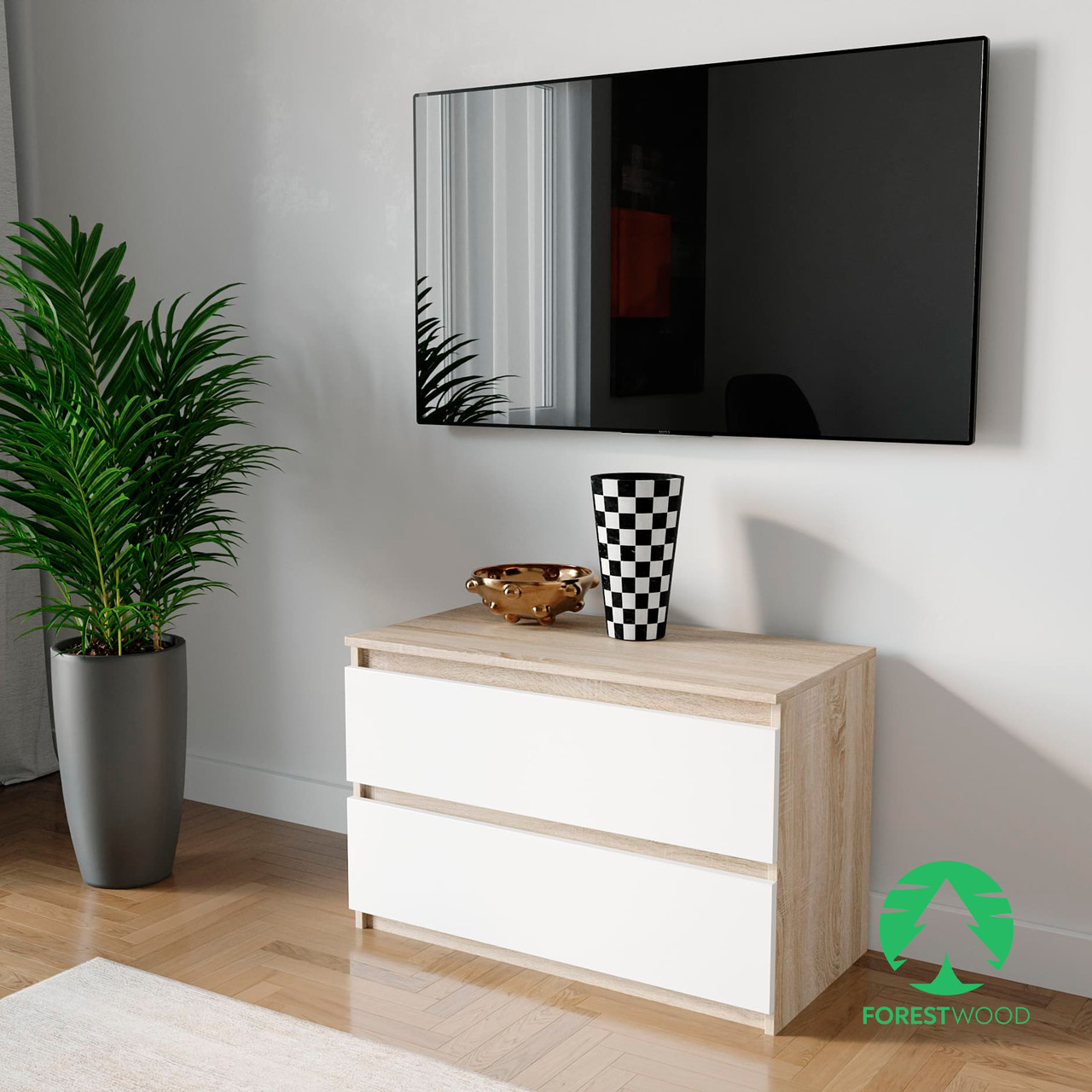 Комод на 2 ящика без ручек из ДСП Дуб сонома + Білий, 80 (ID#1646900718 ...