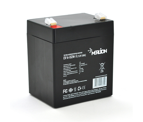 Тягові акумулятори для електромобіля Merlion EV 6-DZM-5, 12V 5Ah клема F2 Розмір 90*70*101мм, фото 1