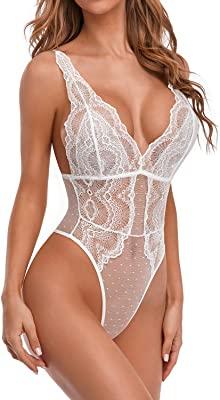 Жіноче мереживне боді Garmol з глибоким V-подібним вирізом Dobby Mesh Body Suits Teddy Lingerie розмір s