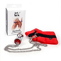 Наручники з металевим анальним трафіком Art of Sex Handcuffs with Metal Anal Plug size M Red