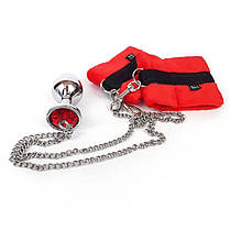 Наручники з металевим анальним трафіком Art of Sex Handcuffs with Metal Anal Plug size M Red, фото 5