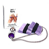 Наручники з металевим анальним трафіком Art of Sex Handcuffs with Metal Anal Plug size M Purple