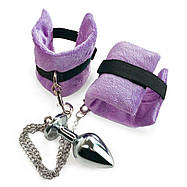 Наручники з металевим анальним трафіком Art of Sex Handcuffs with Metal Anal Plug size M Purple, фото 4
