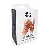 Наручники з металевим анальним трафіком Art of Sex Handcuffs with Metal Anal Plug size M Purple, фото 6