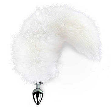 Металевий анальний штекер з хвостом з натурального хутра Art of Sex size M White fox, фото 2