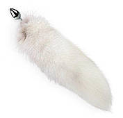 Металевий анальний штекер з хвостом з натурального хутра Art of Sex size M White fox, фото 2