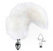 Металевий анальний штекер з хвостом з натурального хутра Art of Sex size M White fox, фото 3