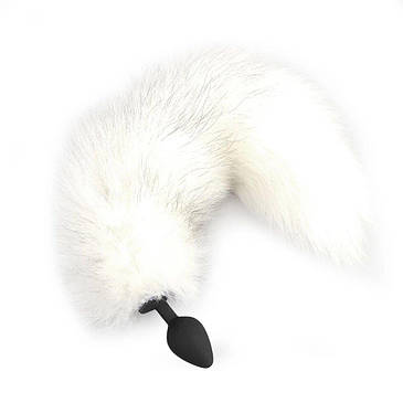 Силіконова анальна пробка з хвостом з натурального хутра Art of Sex size M White fox, фото 2