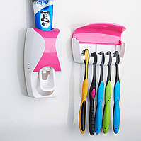 Диспенсер для зубной пасты с держатель зубных щеток Pink, держатель для зубной пасты и щеток ЕХР