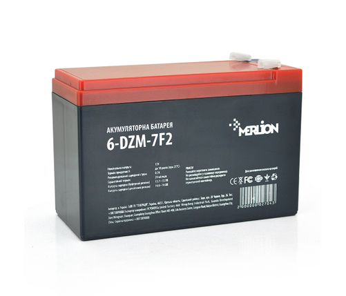 Тягова акумуляторна батарея AGM MERLION 6-DZM-7, 12V 7Ah клема F2, 150 x 65 x 95 (100) мм, фото 1