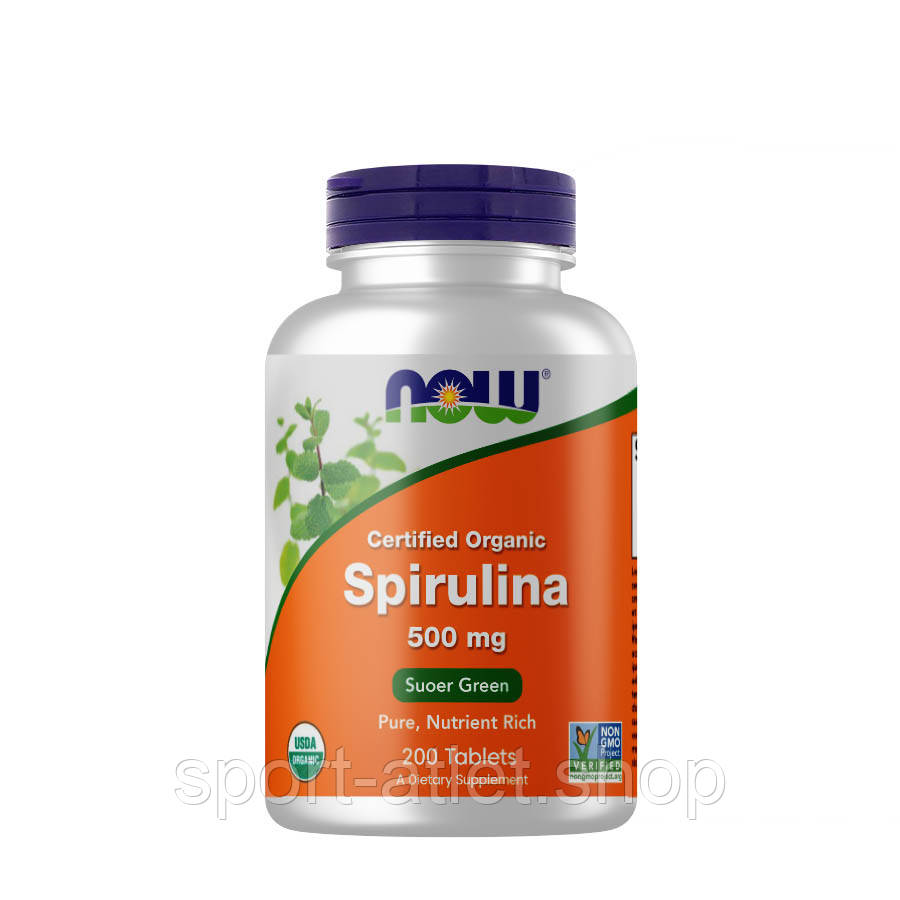 Натуральна добавка NOW Spirulina 500 mg, 200 таблеток, ТЕРМІН 08.22