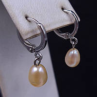 Сережки XР. Родій. Камені: пудрові річкові перли. Довжина: 23 мм. Ширина: 11 мм.