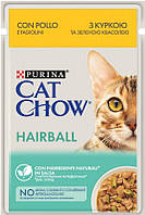 Влажный корм Purina Cat Chow для кошек выведения шерсти, с курицей и зеленой фасолью, кусочки в желе 85г*26шт