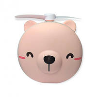 Портативный вентилятор Мишка с зеркалом и подсветкой (USB, режим 3 работы, компактный, аккумулятор) - Розовый