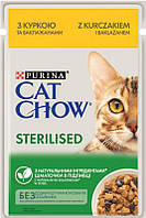 Влажный корм Purina Cat Chow для стерилизованных кошек, с курицей и баклажанами, кусочки в желе 85г*26шт