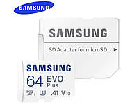 Карта памяти Samsung EVO Plus 64 Гб microSD и SD адаптер (SG-64 Гб) белый Хіт продажу!