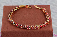 Браслет Xuping Jewelry одна дорожка с красными камнями в квадратной оправе 19см 5 мм золотистый