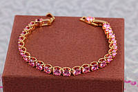 Браслет Xuping Jewelry одна дорожка с розовыми камнями в квадратной оправе 17см 5 мм золотистый