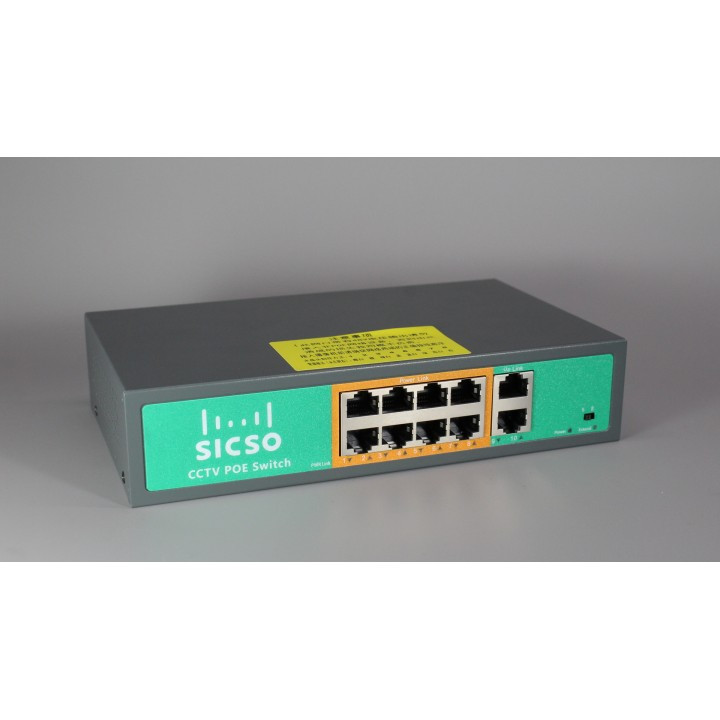 Комутатор POE SICSO 48V з 8 портами POE 100Мбит + 2 порт Ethernet(UP-Link)