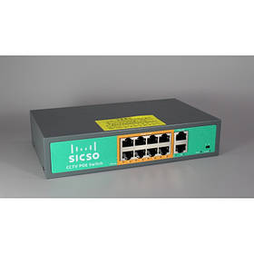 Комутатор POE SICSO 48V з 8 портами POE 100Мбит + 2 порт Ethernet(UP-Link)