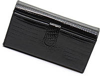 Чорний лаковий гаманець з великою монеткою та блоком для карт ST Leather S9001A, фото 3