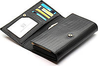 Чорний лаковий гаманець з великою монеткою та блоком для карт ST Leather S9001A, фото 4