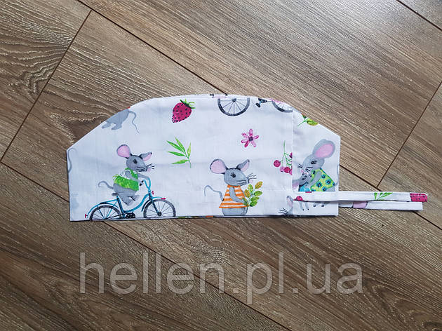 Принтована медична шапочка "Мишки на велосипеді", фото 1