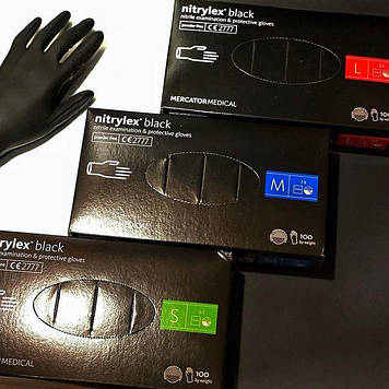 NITRYLEX BLACK Нітрилові рукавички чорні неопудрені розмір S 100 шт.
