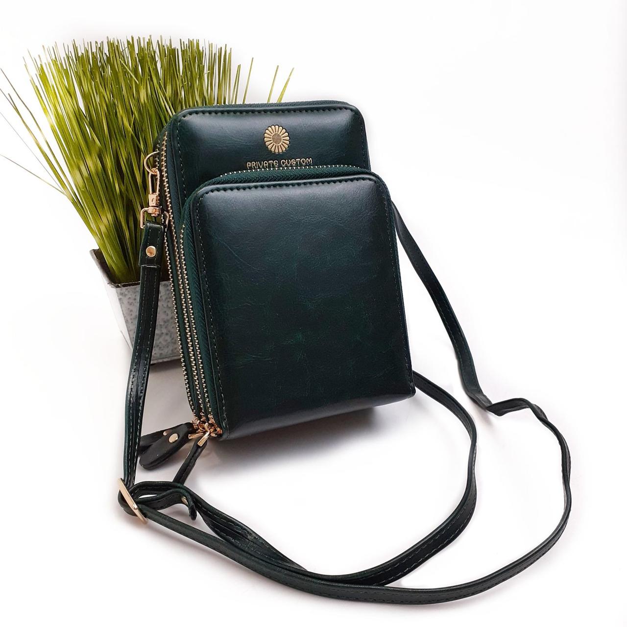 Маленькая женская сумка через плечо искусственная кожа зелёный Арт.6688 forest green (Китай)