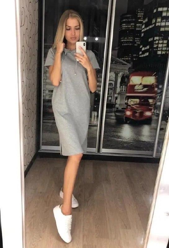 Сіра сукня в спортивному стилі з капюшоном, фото 1