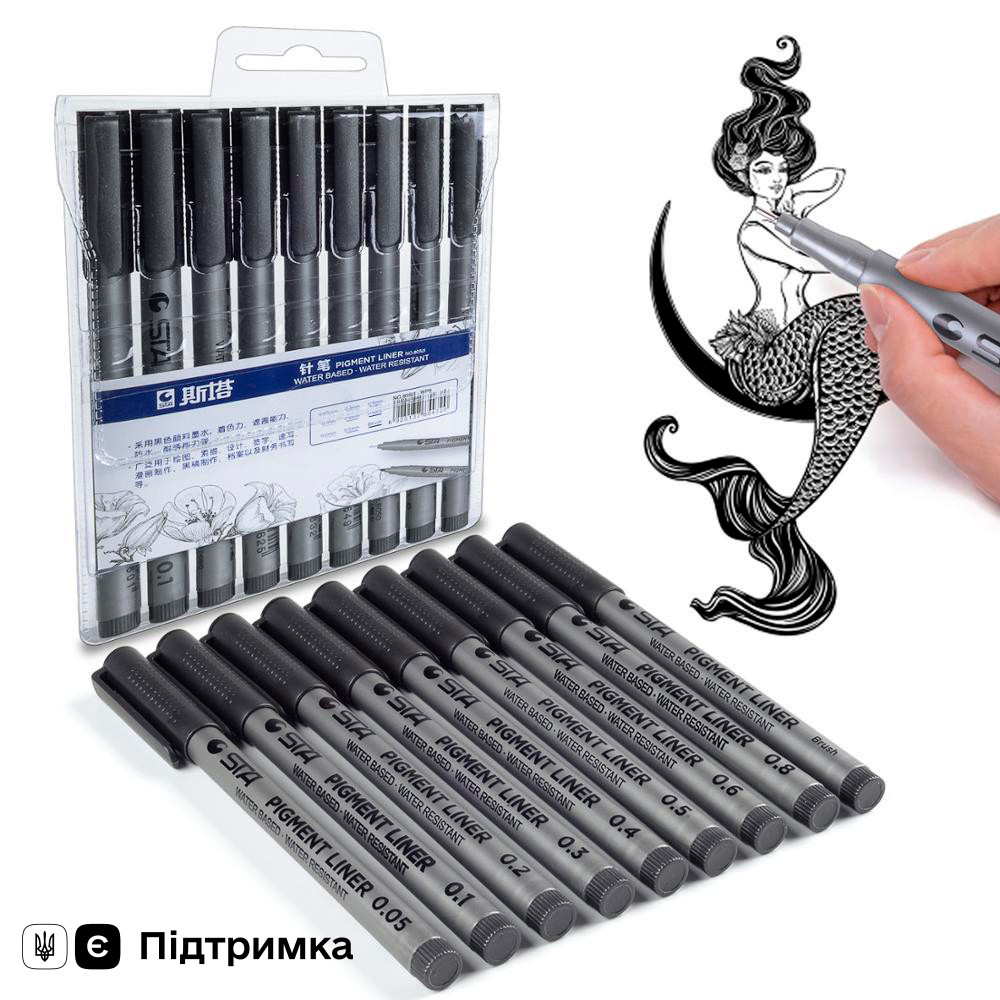 Набор линеров STA 9 шт, капилярные ручки для скетч зарисовок черного цвета, маркеры для скетчинга - фото 1 - id-p1647105887