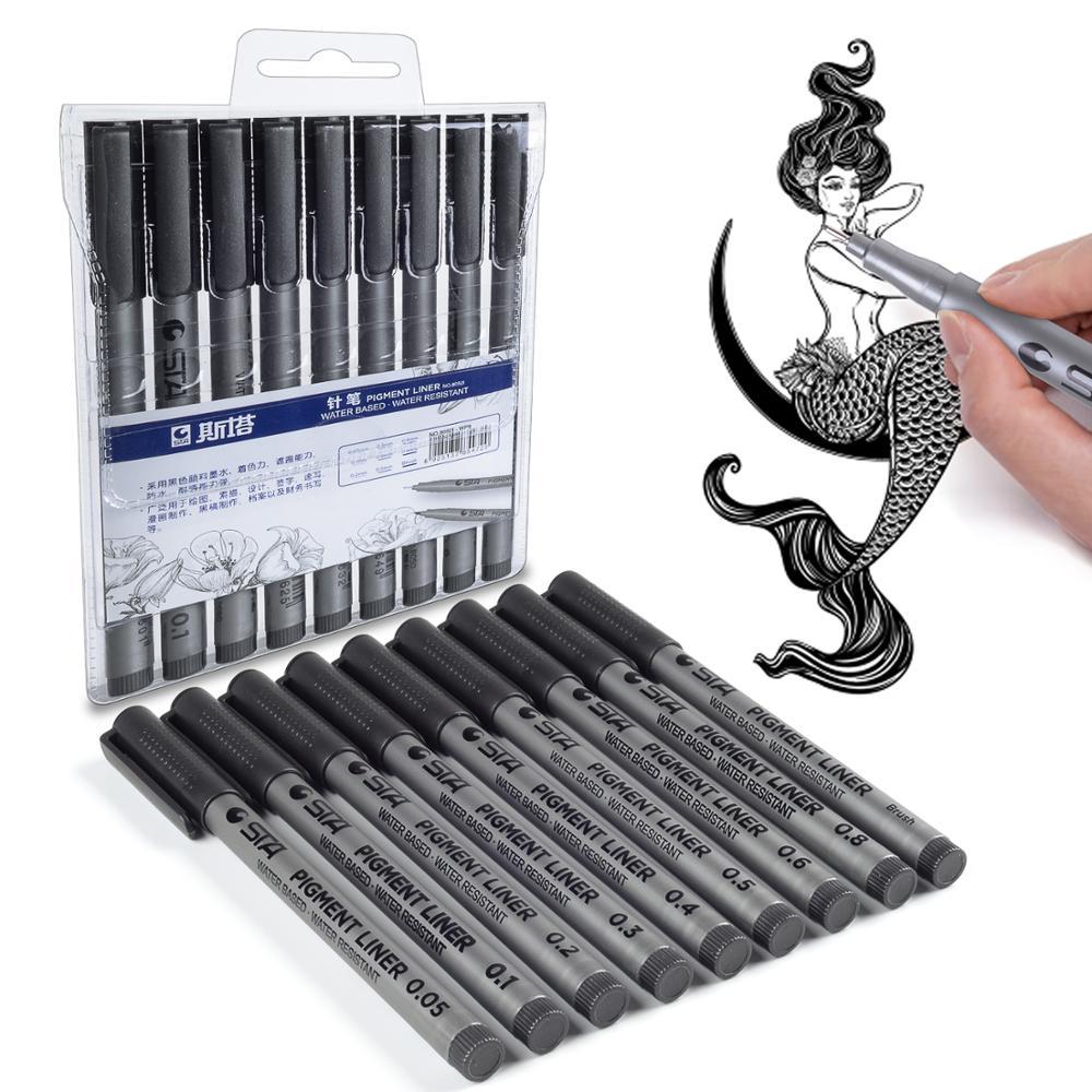 Набор линеров STA 9 шт, капилярные ручки для скетч зарисовок черного цвета, маркеры для скетчинга - фото 2 - id-p1647105887