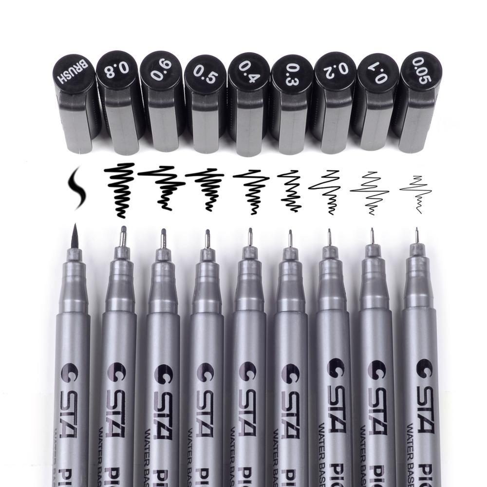 Набор линеров STA 9 шт, капилярные ручки для скетч зарисовок черного цвета, маркеры для скетчинга - фото 3 - id-p1647105887
