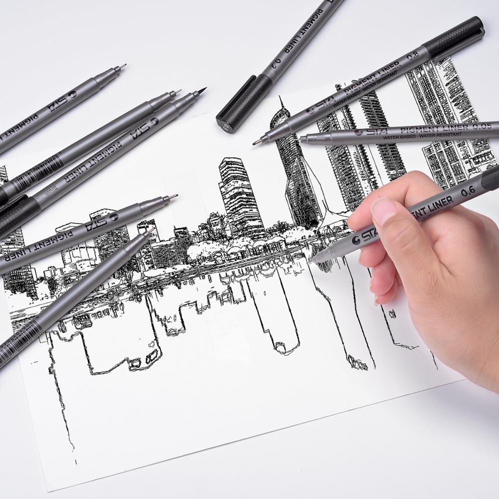 Набор линеров STA 9 шт, капилярные ручки для скетч зарисовок черного цвета, маркеры для скетчинга - фото 5 - id-p1647105887