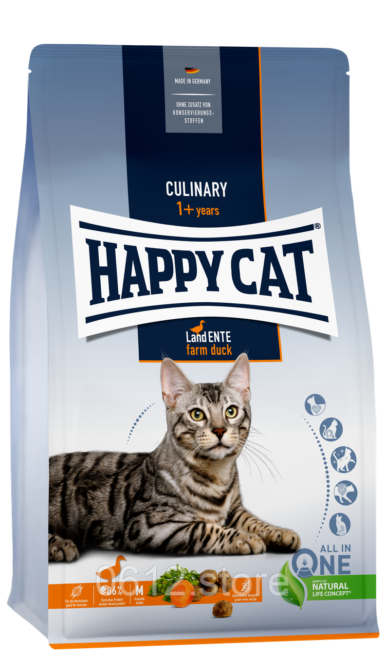 Сухий корм Happy Cat Culinary Land Ente для дорослих котів з качкою, 4 кг, фото 1