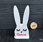 Тримач іменний з дерева для резинок та шпильок у вигляді зайчика. Дерев'яна скринька - органайзер для дівчинки, фото 3