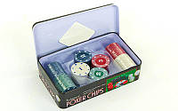 Фишки для покера в металлической коробке (100 фишек с номиналом)
