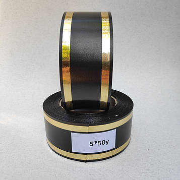 Стрічка ритуальна, колір чорний, ЗОЛОТО Ширина-5см. Довжина – 50м.